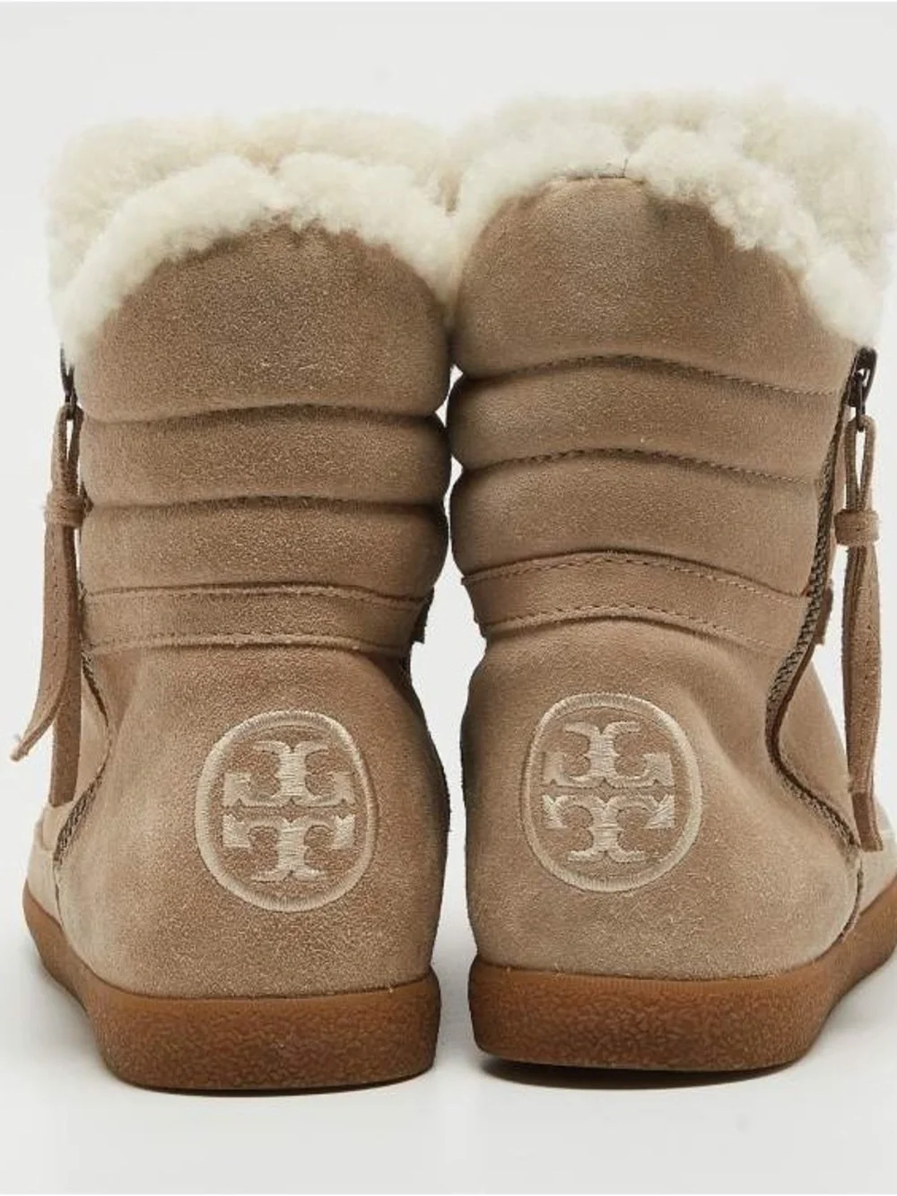 Tory Burch Suede Shearling-Lined Ankle Boots - Tan Size 8